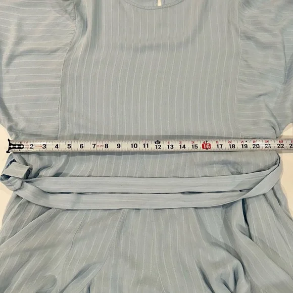 Mittoshop Boho Ruffled Hem Textured Flowy Pastel Blue Long Sleeve Dress Tie - Picture 8 of 16